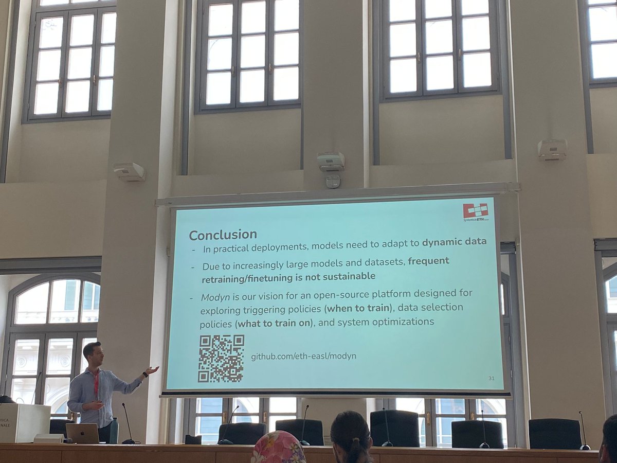 Maximilian Böther (@maxiboether) on Twitter photo Presented our work on #Modyn at <a href="/euromlsys/">EuroMLSys</a> in Rome today. Not only was this my first in-person paper presentation, but we had some great discussions on the topic of #dynamicdatasets.
Check out Modyn here: github.com/eth-easl/modyn
The paper can be found at anakli.inf.ethz.ch/papers/MLonDyn… Presented our work on #Modyn at <a href="/euromlsys/">EuroMLSys</a> in Rome today. Not only was this my first in-person paper presentation, but we had some great discussions on the topic of #dynamicdatasets.
Check out Modyn here: github.com/eth-easl/modyn
The paper can be found at anakli.inf.ethz.ch/papers/MLonDyn…