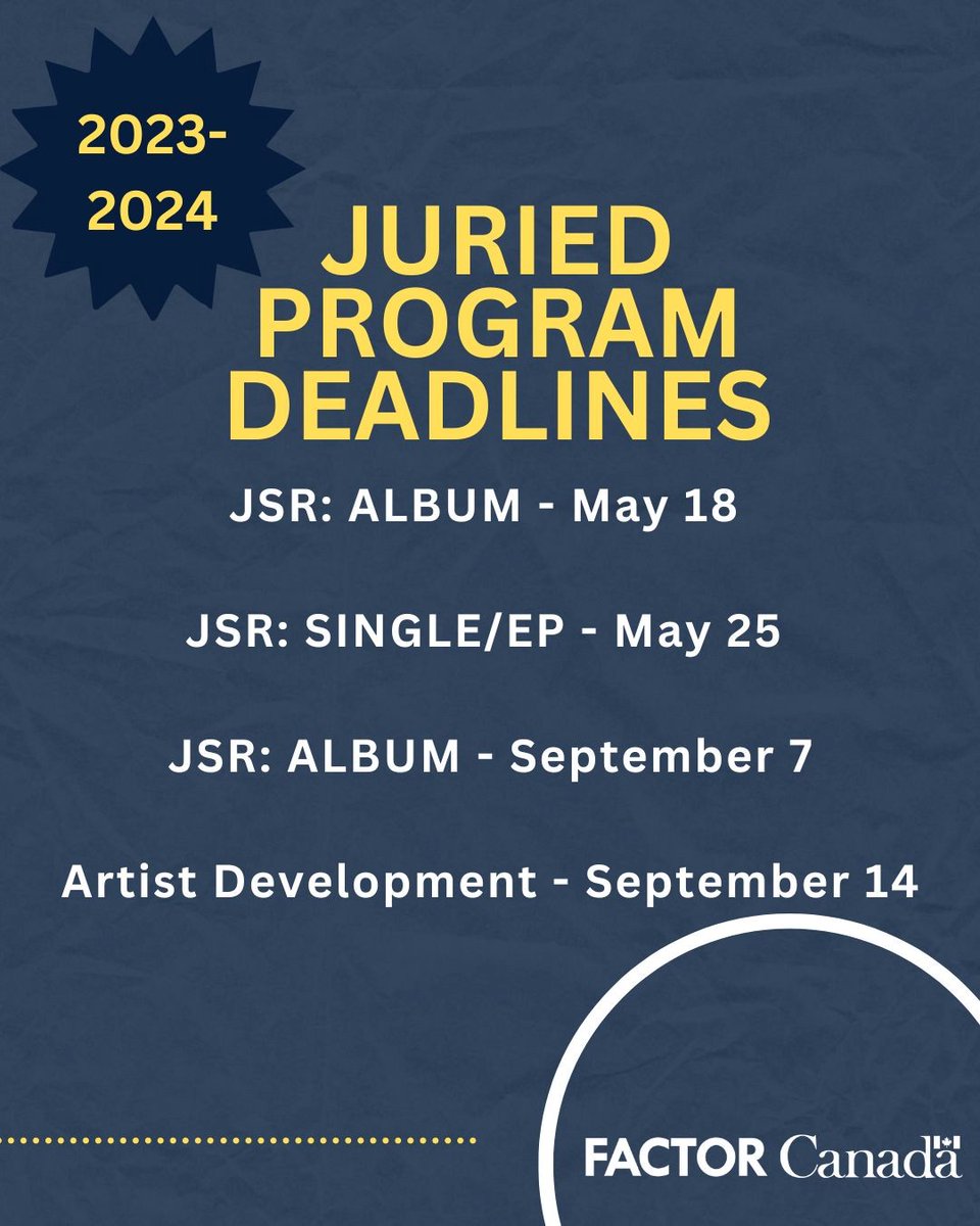 FACTOR’s ever-popular juried programs are now comprised of a suite of three options: Artist Development, Juried Sound Recording: Album, and the new Juried Sound Recording: Single/EP offering. Detailed descriptions of these programs can be found here: factor.ca/2023-2024-prog…