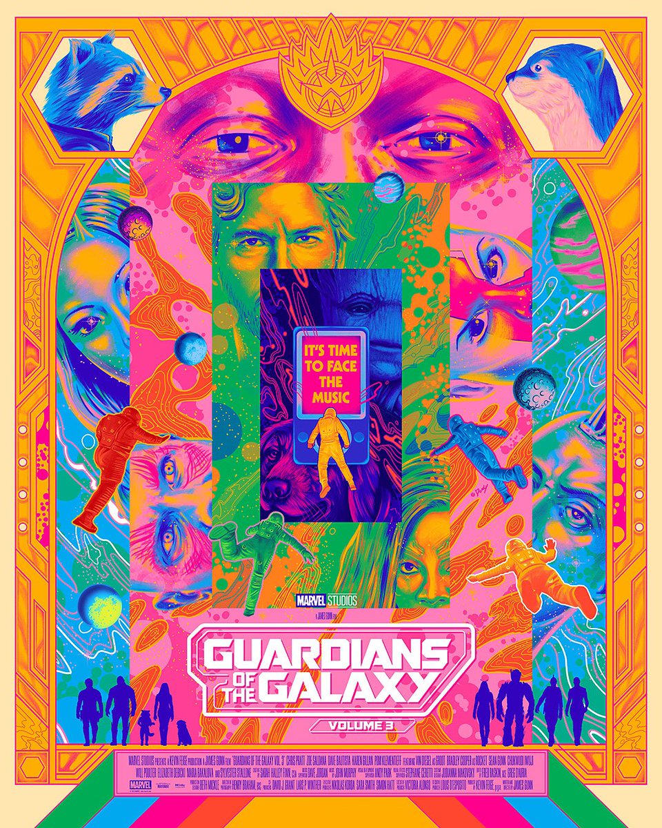 Thrilled to help see the Guardians as we know them off on their final adventure with this poster. For me music has always been the heart of the Guardians, I wanted it to be the centre piece of my art and rippling out revealing the galaxy and relationships and bonds of the team.