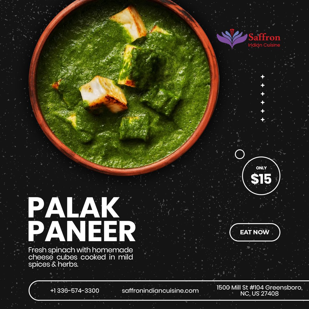 Indulge in the Creamy & Delicious Palak Paneer at Saffron Indian Cuisine! 🌿
.
#SaffronIndianCuisine #IndianCuisine #indiancuisine #desifood #indianfoodlovers #indianrestaurants #pakistanifood #desifoods #indianrestaurantUSA #desifoodlover #palakpaneer #palakpaneer #palakpaneer😍
