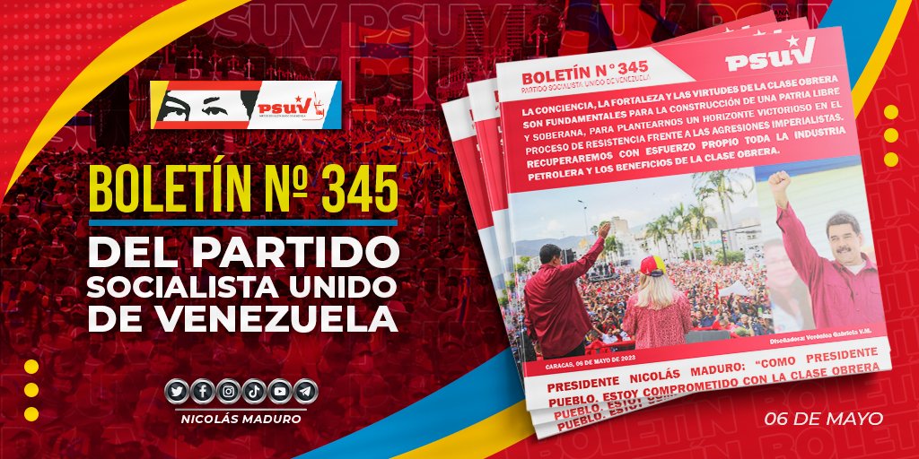 Estamos dando pasos contundentes hacia la recuperación del bienestar que merece la Clase Obrera. En este mes combativo, les invito a leer el Boletín Informativo N° 345 del @PartidoPSUV, dedicado a mis hermanos y hermanas de la Clase Trabajadora. Descárguenlo ==>