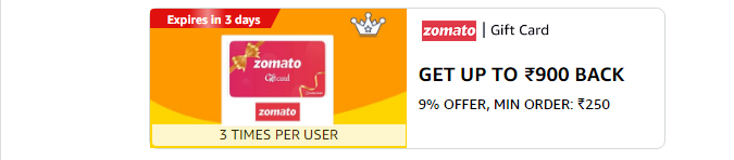 LabDistance's tweet image. I was not aware that Zomato Gift has cashback as well.  May be this offer is targeted to specific users. amzn.to/44I9d5x