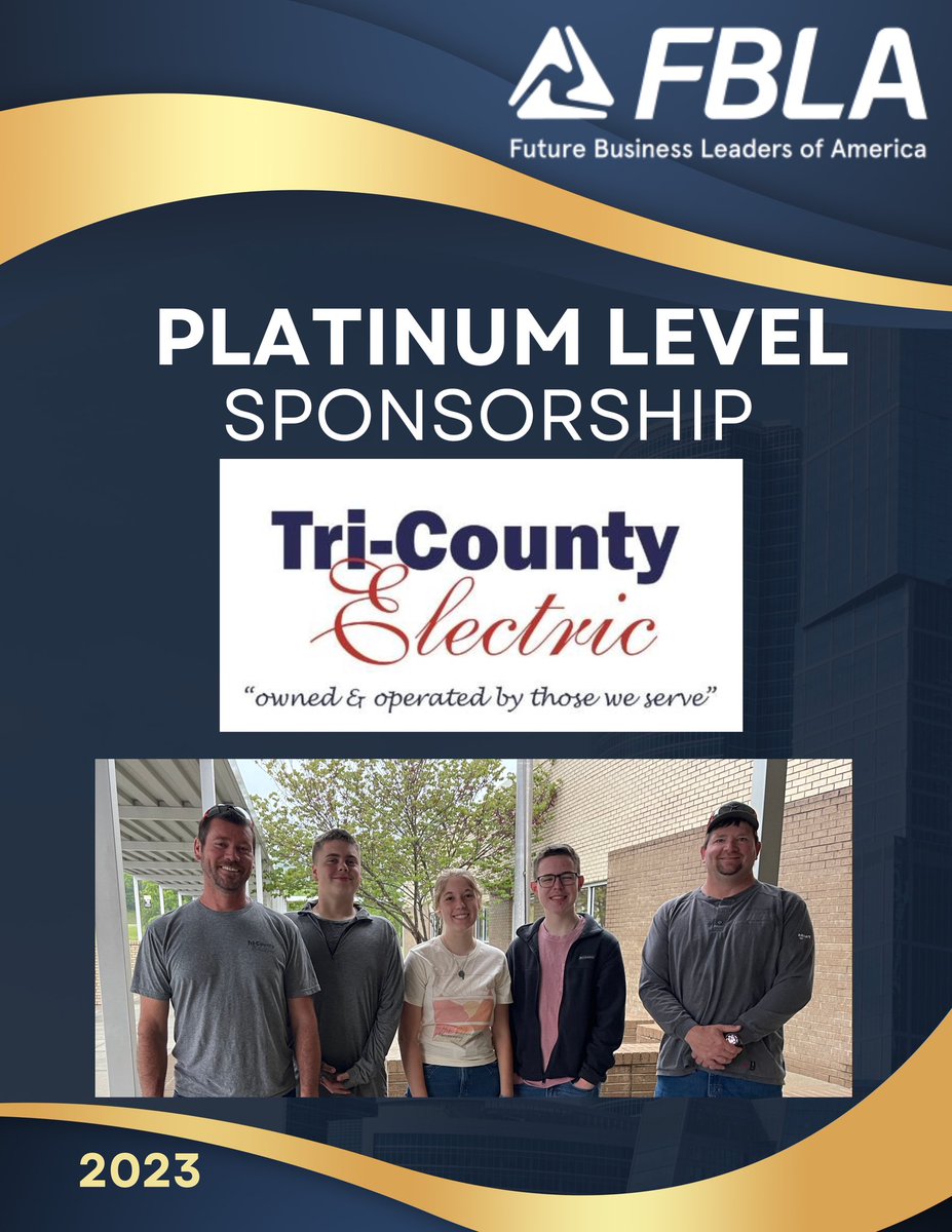 Special thanks to Tri-County Electric for being our first FBLA Platinum Sponsor. 
State FBLA competition winners Cooper Bailey, Erin Meadows, and Camden Baxter are pictured with Phillip Smith, Operations Superintendent for the Celina District and Neil Davidson, Service Foreman.