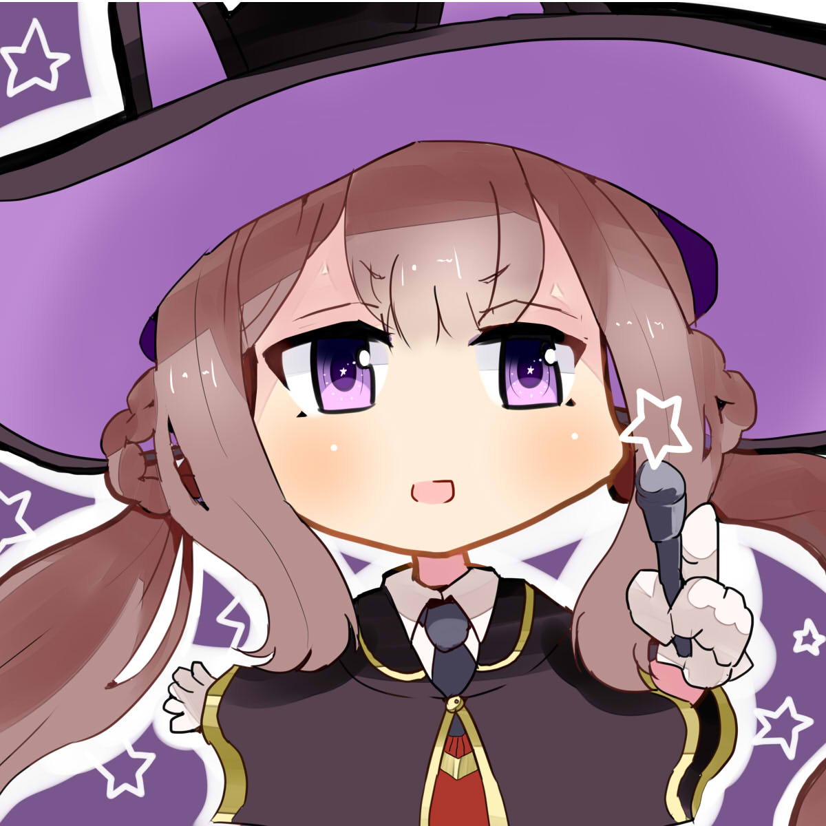 sweep tosho (umamusume) 1girl twintails hat solo purple eyes brown hair witch hat  illustration images