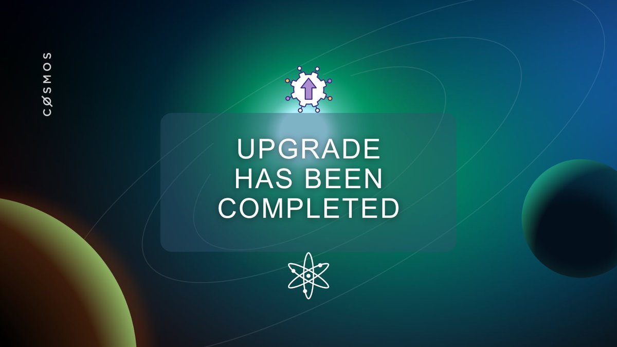 cosmoshub's tweet photo. Cosmonauts the planned upgrade has been successfully completed in 6 minutes ✅

Everything is set for Neutron launch!

The Atom Economic Zone is coming! ⚛️ https://t.co/WgtQGjEIRi