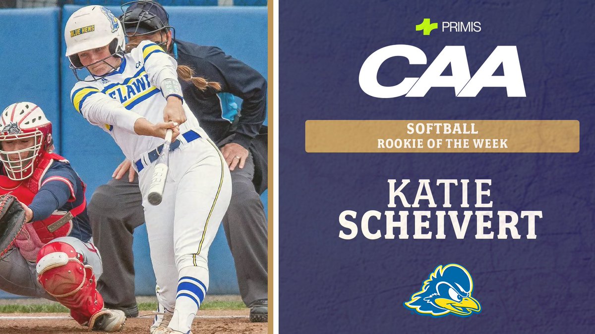 Coastal Athletic Association (@caasports) on Twitter photo CAA Softball Rookie of the Week 🥎
<a href="/Delaware_SB/">Delaware Softball</a>'s Katie Scheivert batted .750 (6-8) with five runs scored and one RBI, helping Delaware to a weekend sweep.
➡️ bit.ly/42BK3nA CAA Softball Rookie of the Week 🥎
<a href="/Delaware_SB/">Delaware Softball</a>'s Katie Scheivert batted .750 (6-8) with five runs scored and one RBI, helping Delaware to a weekend sweep.
➡️ bit.ly/42BK3nA