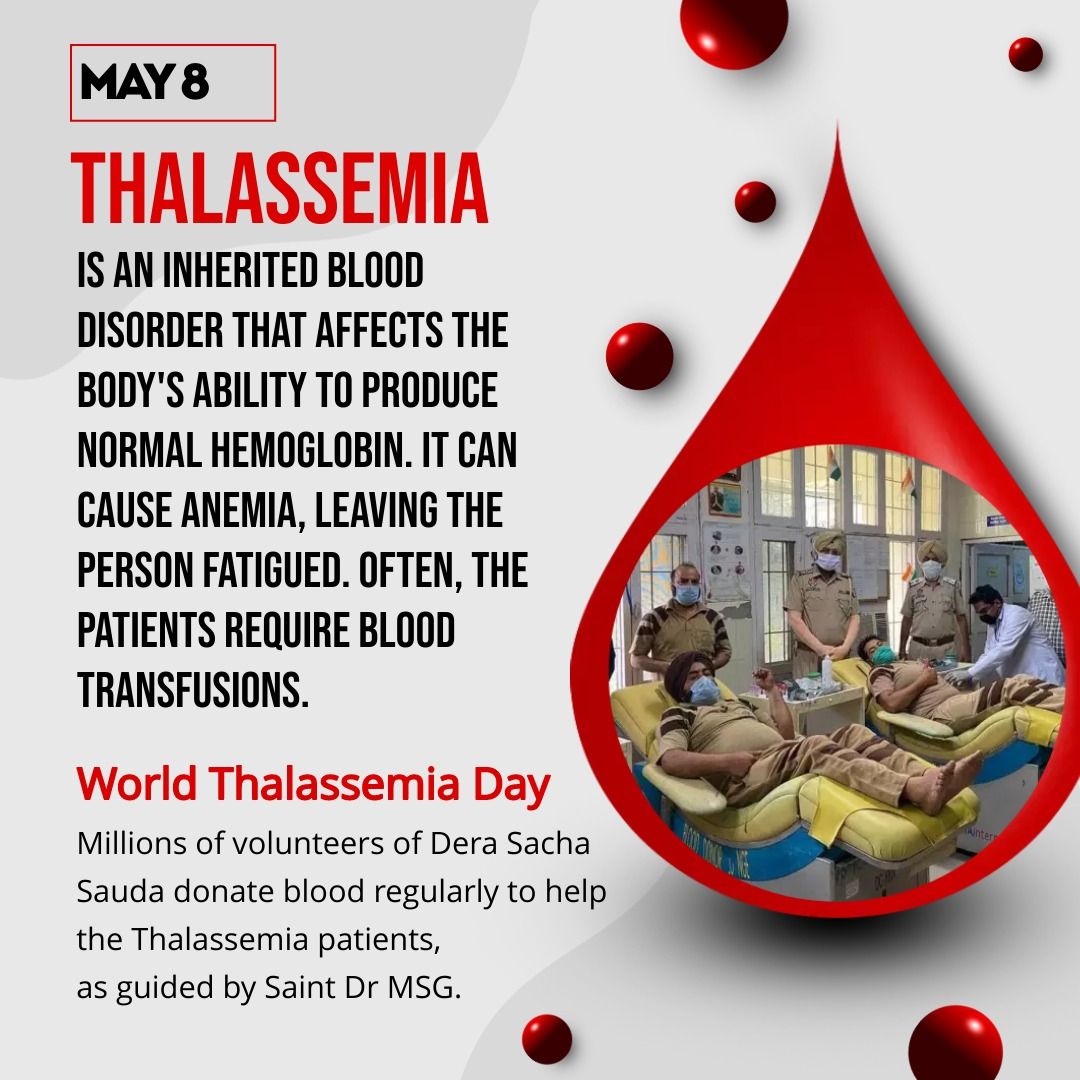 The need to raise education & awareness among the population, 
Blood supply is always a concern for hospitals because there are constantly unexpected patients.
#WorldThalassemiaDay 
#WorldThalassemiaDay2023 guided by:Saint Gurmeet Ram Rahim Ji Dera Sacha Sauda True Blood Pump