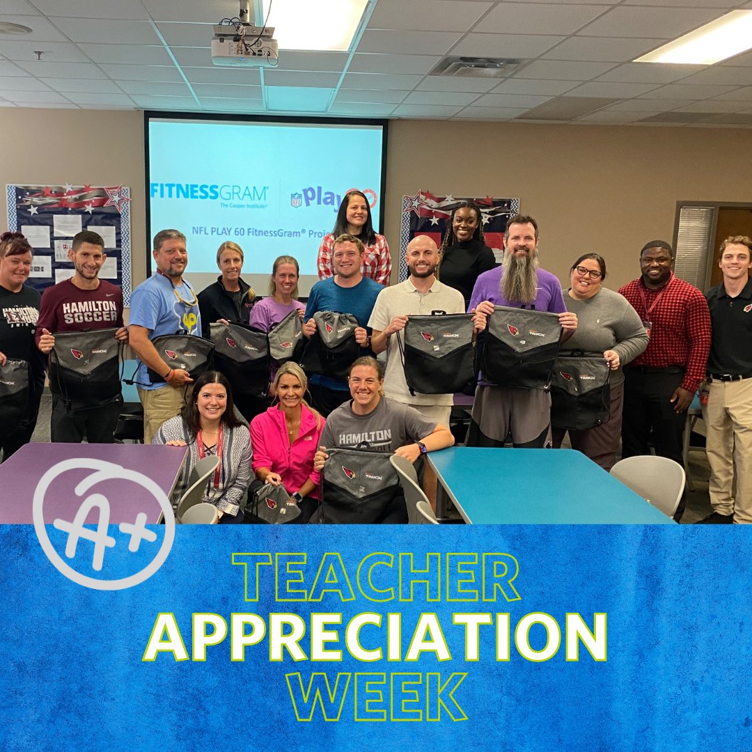 Happy #TeacherAppreciationWeek! We would like to show special appreciation to our NFL PLAY 60 FitnessGram Project teachers. We acknowledge your resilience and appreciate your commitment to encouraging students to get active for 60 minutes a day! #TAW23 #nflplay60