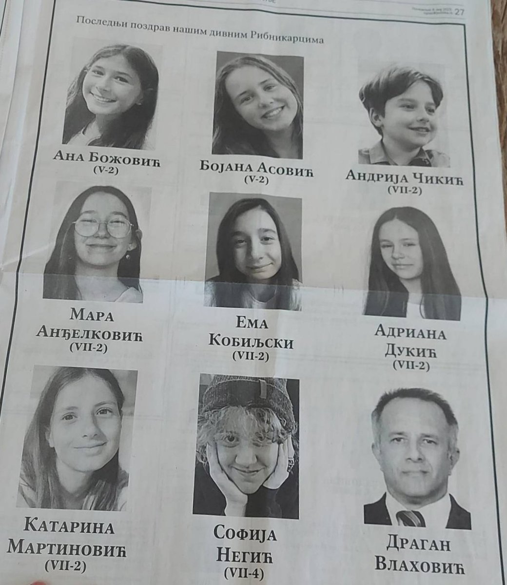SlavicaPlavsic's tweet photo. In memoriam 💔
Ana💔 Bojana💔 Andrija 💔Mara💔 Ema 💔Adriana💔 Katarina 💔Sofija 💔Dragan 💔
Beograd 3. maj 2023
Slika Srbije - Politika 8 maj 2023 https://t.co/5kQzYDr2TR