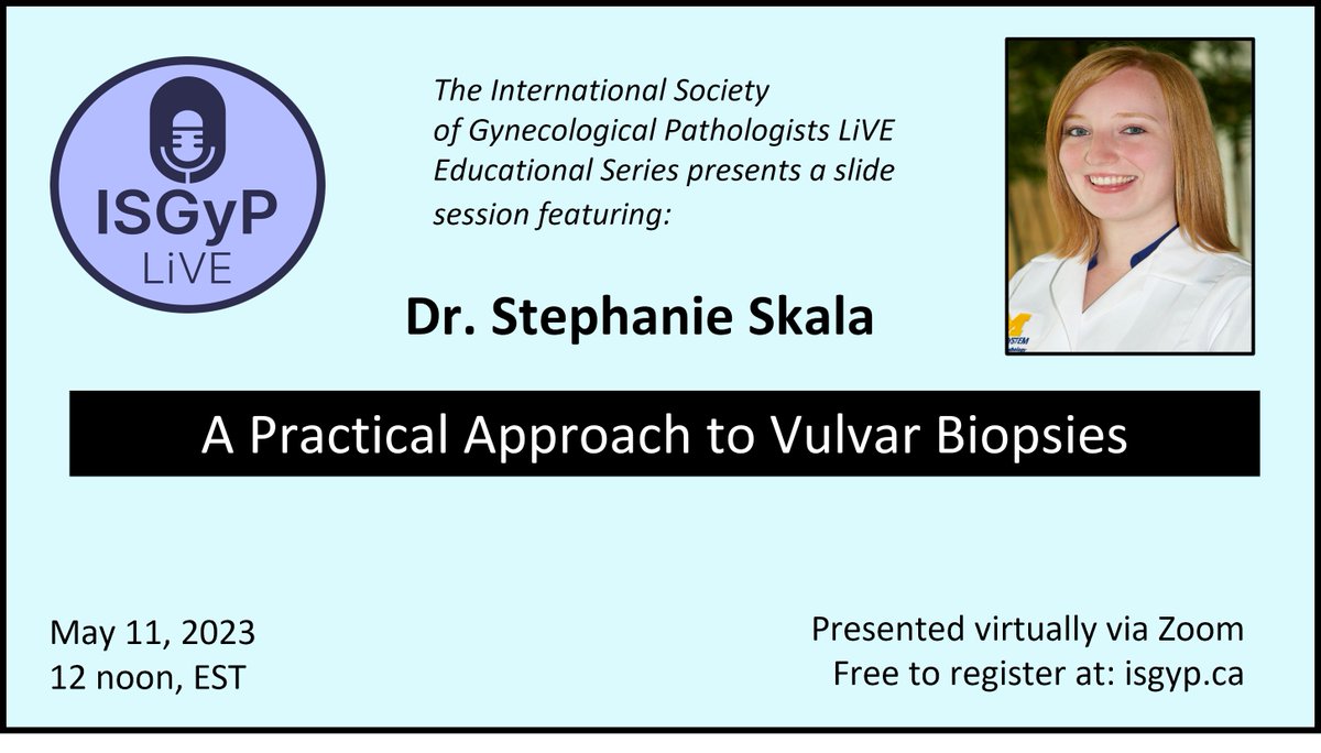 International Society of Gynecologic Pathologists (@isgynp) on Twitter photo Announcing a free <a href="/ISGynP/">International Society of Gynecologic Pathologists</a> sponsored live virtual slide session on 05/11 by Dr Skala on "A Practical Approach to Vulvar Biopsies". Register now at isgyp.ca #gynpath #pathtwitter #pathology Announcing a free <a href="/ISGynP/">International Society of Gynecologic Pathologists</a> sponsored live virtual slide session on 05/11 by Dr Skala on "A Practical Approach to Vulvar Biopsies". Register now at isgyp.ca #gynpath #pathtwitter #pathology