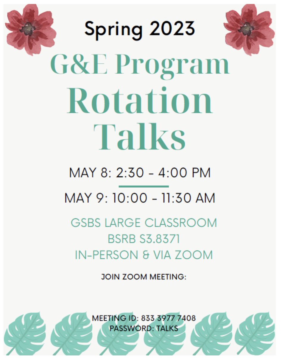Join us today and tomorrow to hear about the fantastic work carried by the first-year students during their G&E rotations!