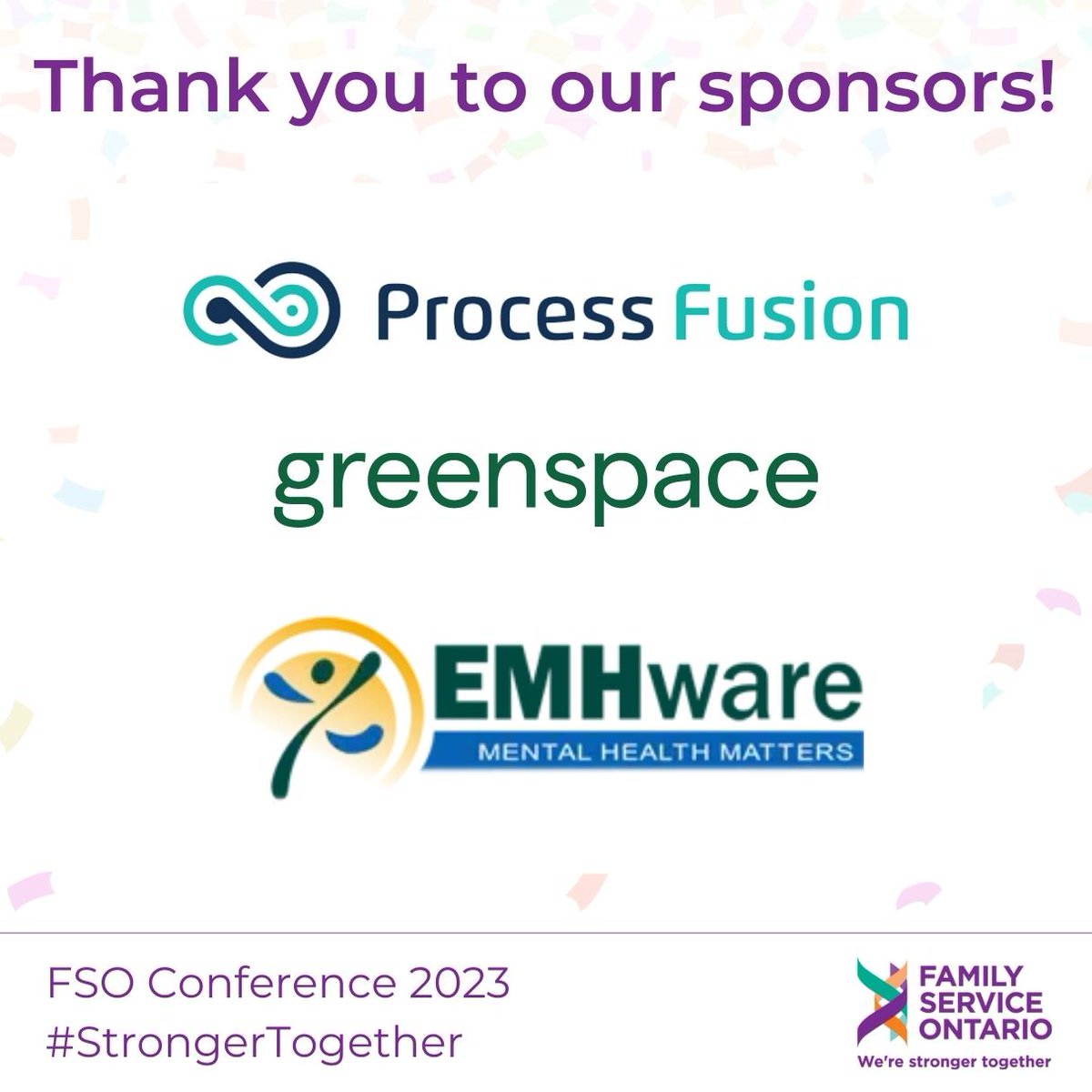 famservontario's tweet photo. The participation of #FSO agencies across #Ontario ensured our 2023 conference was an exceptional experience! Our sponsors were the wind beneath our wings. Thank you #ProcessFusion #greenspacehealth #EMHware. https://t.co/udwdB5lsZI #FSO #StrongerTogether https://t.co/IBONgoOdy0