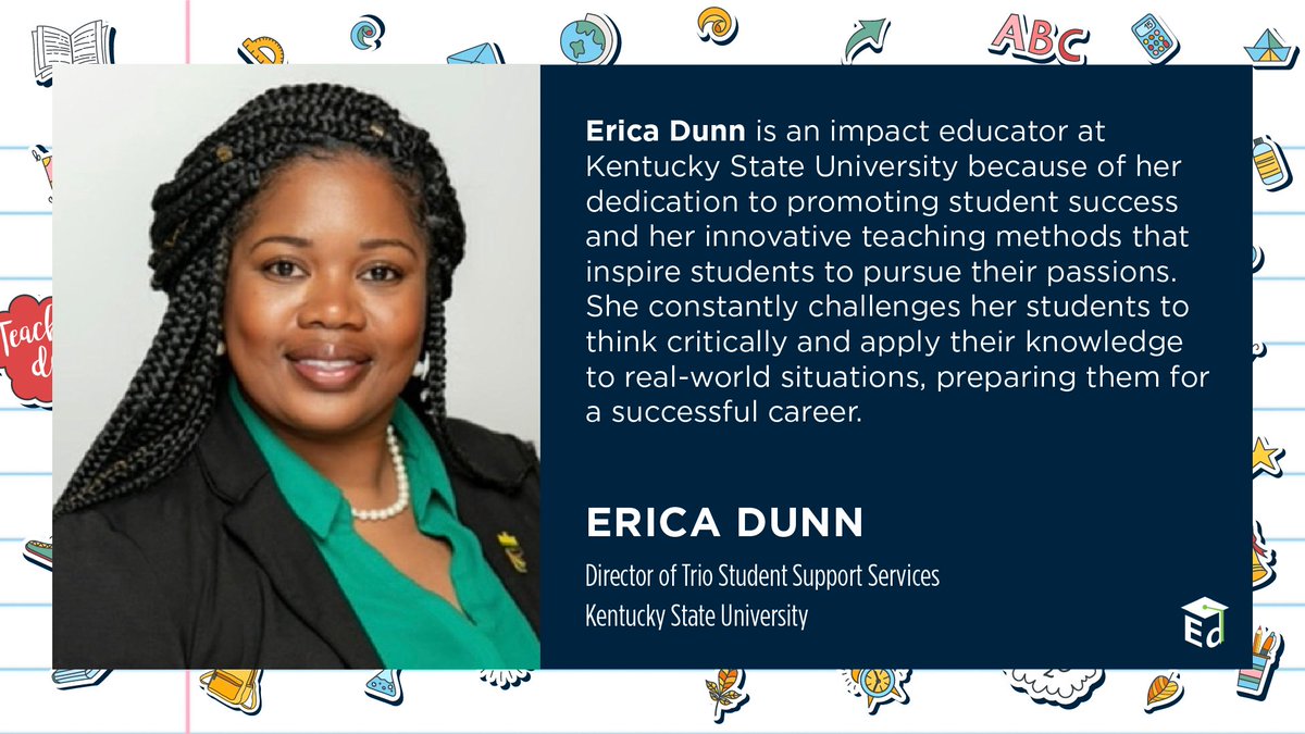 WHI_HBCUs's tweet photo. HBCU Educator Spotlight: 
Erica Dunn- Kentucky State University. @KyStateU 
#TeacherAppreciationWeek 
#ThankaHBCUeducator https://t.co/L3yLZju8fY