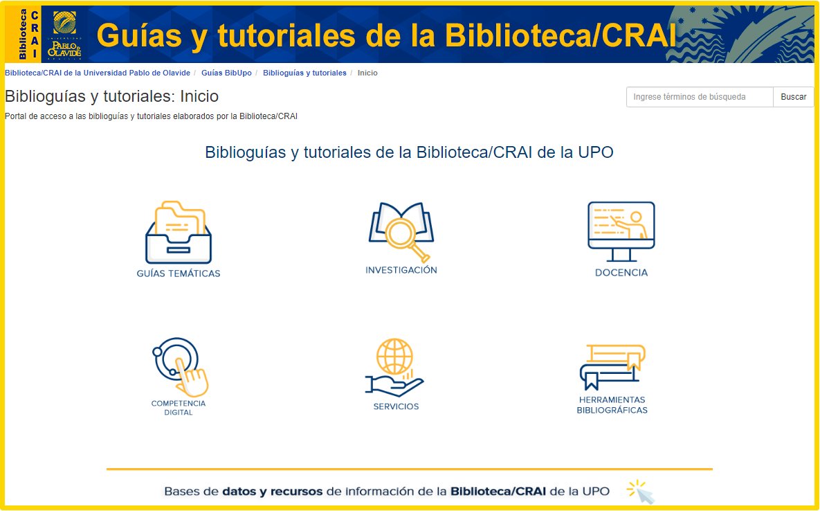 bibupo's tweet photo. Portal de guías y tutoriales de #BibUpo, ¿qué ofrece? 
🔸guías temáticas por áreas de conocimiento
🔸guías para investigadores #UPOinvestiga
🔸guías para docentes
🔸materiales #DigCompUPO
🔸servicios de #BibUpo
🔸guías de uso de bases de datos y recursos
🔗https://t.co/Q6NMMJqj5G https://t.co/1l4zwWMPQl