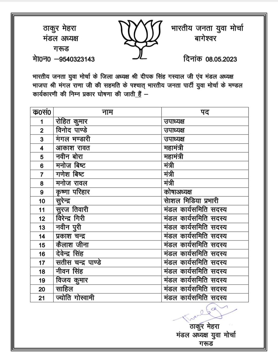 BageshwarBjym's tweet photo. भारतीय जनता युवा मोर्चा बागेश्वर के सभी मंडलों की कार्यकारिणी की घोषणा निम्न प्रकार की जाती है।।
Deepak Singh Gashyal 
BJYM Uttarakhand 
BJYM Bageshwar https://t.co/f7TYqQpXJp