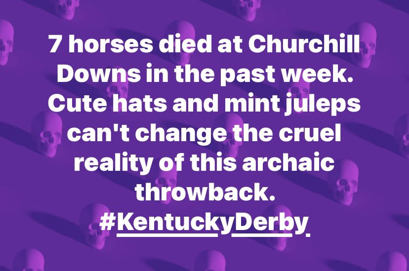 The #KentuckyDerby and other thoroughbred racing are bloodsports - like gladiators, dog fighting, and canned trophy hunting. #HorseRacing