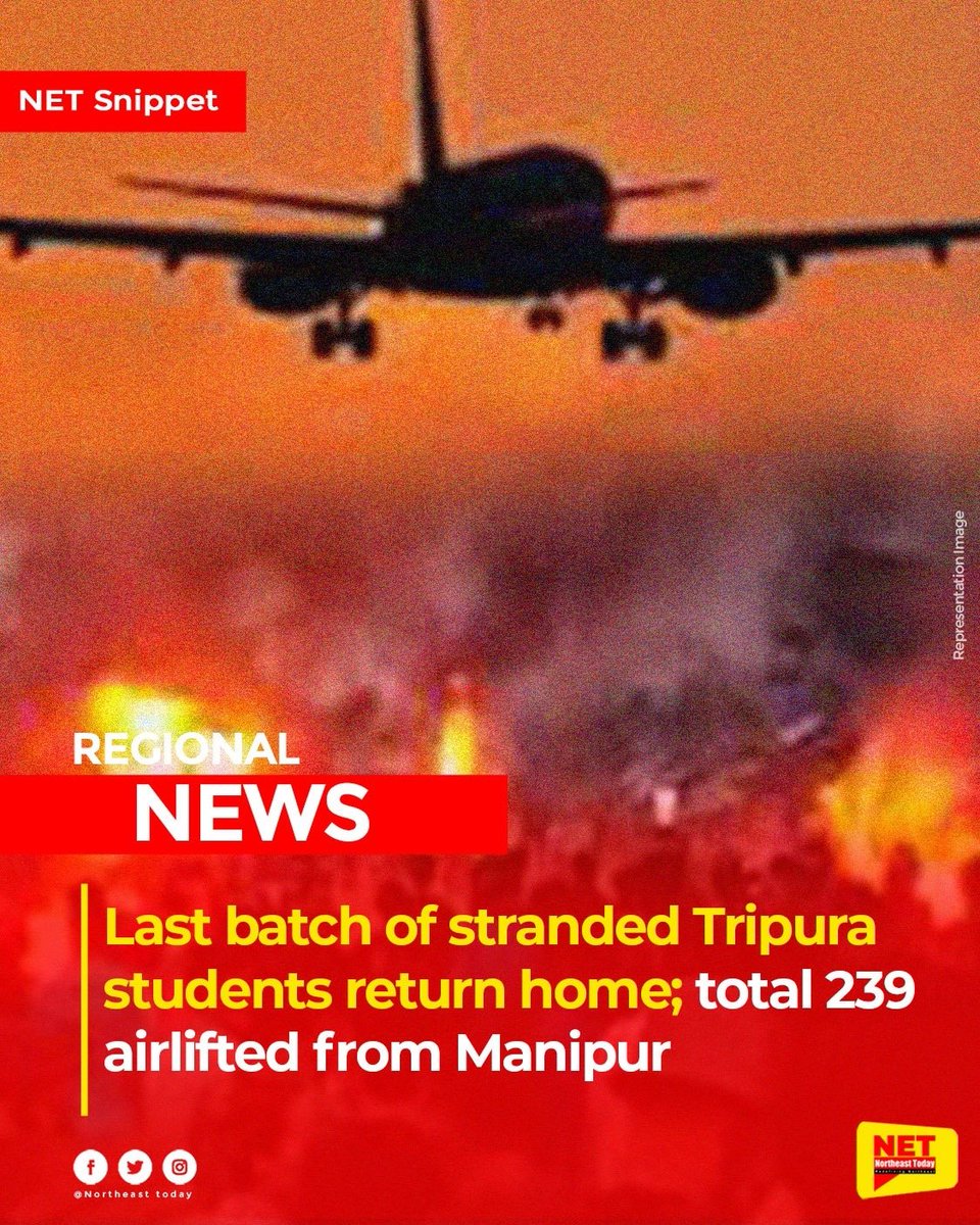 NortheastToday's tweet photo. #Tripura | The last batch of Tripura students stranded in strife-torn Manipur returned home on Monday, an official said.
Read more..
https://t.co/PFmodXj1Sl
#strandedstudents #violencehitManipur #TripuraGovernment #ManipurGovernment #Manipur https://t.co/H9MjGCEuG5