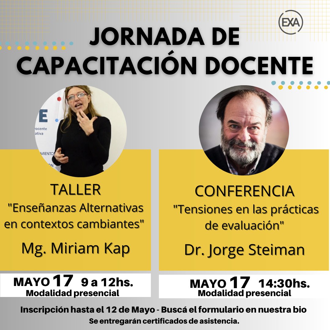 FCEx_UNICEN's tweet photo. 17/5 Próxima Jornada de Capacitación Docente
más info> https://t.co/q0zwBwruk1
inscripción> https://t.co/EhnW2lTy8K
@UNICEN_Oficial #SomosUnicen https://t.co/sjFKImLHcd
