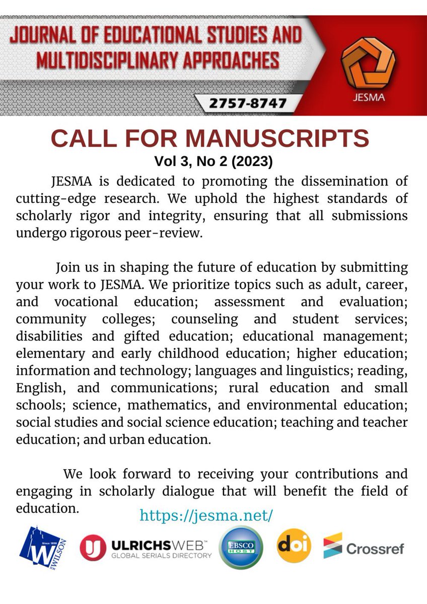 🔊 Call for manuscripts! @JesmaJournal