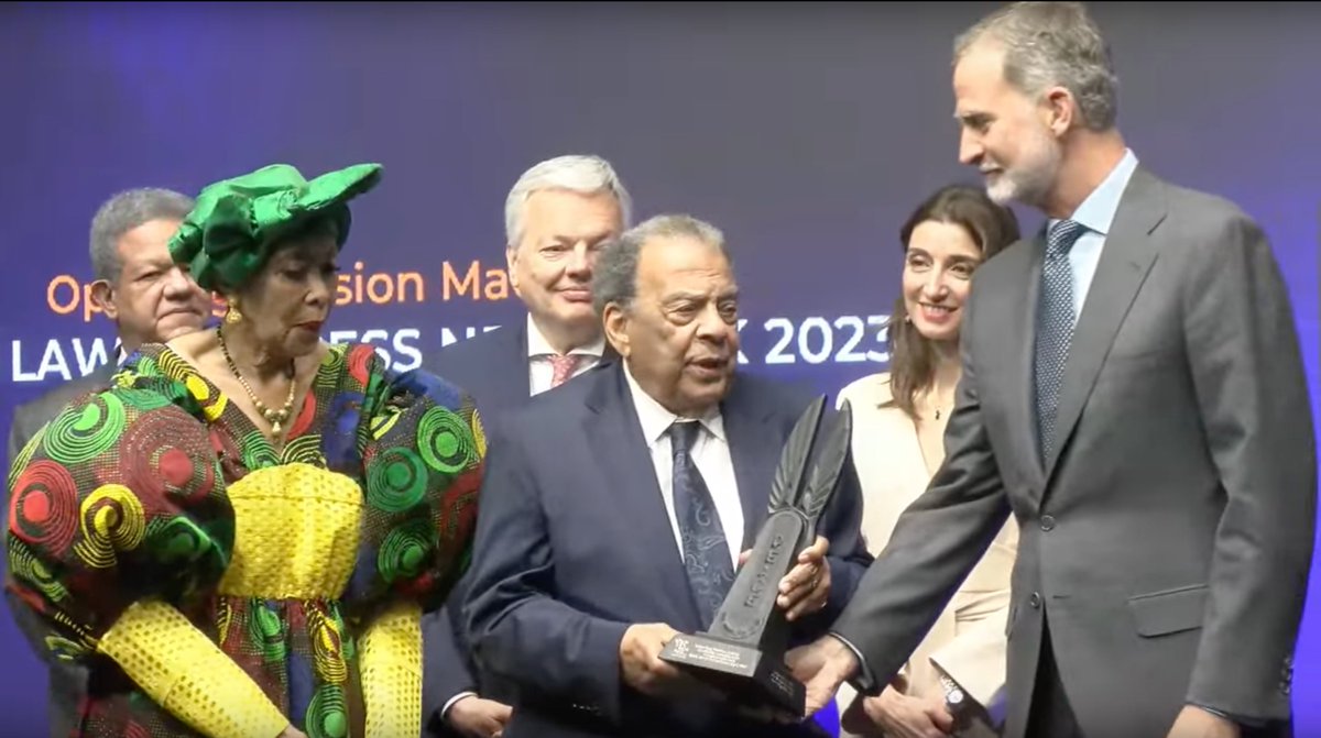 In a ceremony early this morning in Spain, Andrew Young, 91, accepted the World Jurist Association's highest honor, the World Peace and Liberty Award. It was live streamed on YouTube and the recording is now online at the URL below at at 2:15:00. youtube.com/live/IYp7-xdjr…