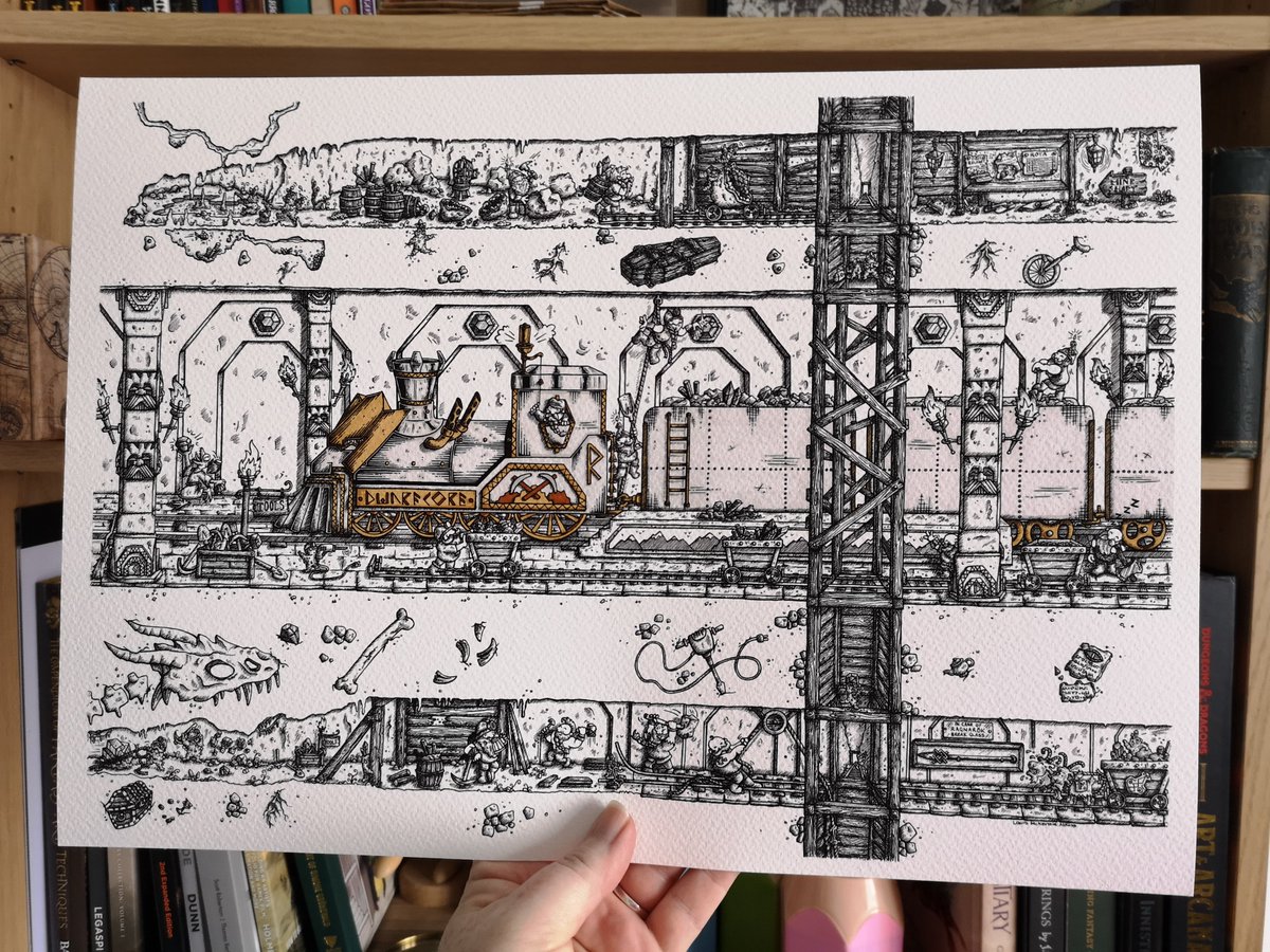 weebird20art's tweet photo. My newest wimmelbild is complete! Dwarfcore is full of hints to Norse mythology, shiny rocks, a giant train and my own creature characters.  Fine art prints of it are available on my website 😁

https://t.co/o2hRsEqFjM

#ArtistOnTwitter #wimmelbilders #inkdrawing #dwarves https://t.co/IAuLWJ6FAI