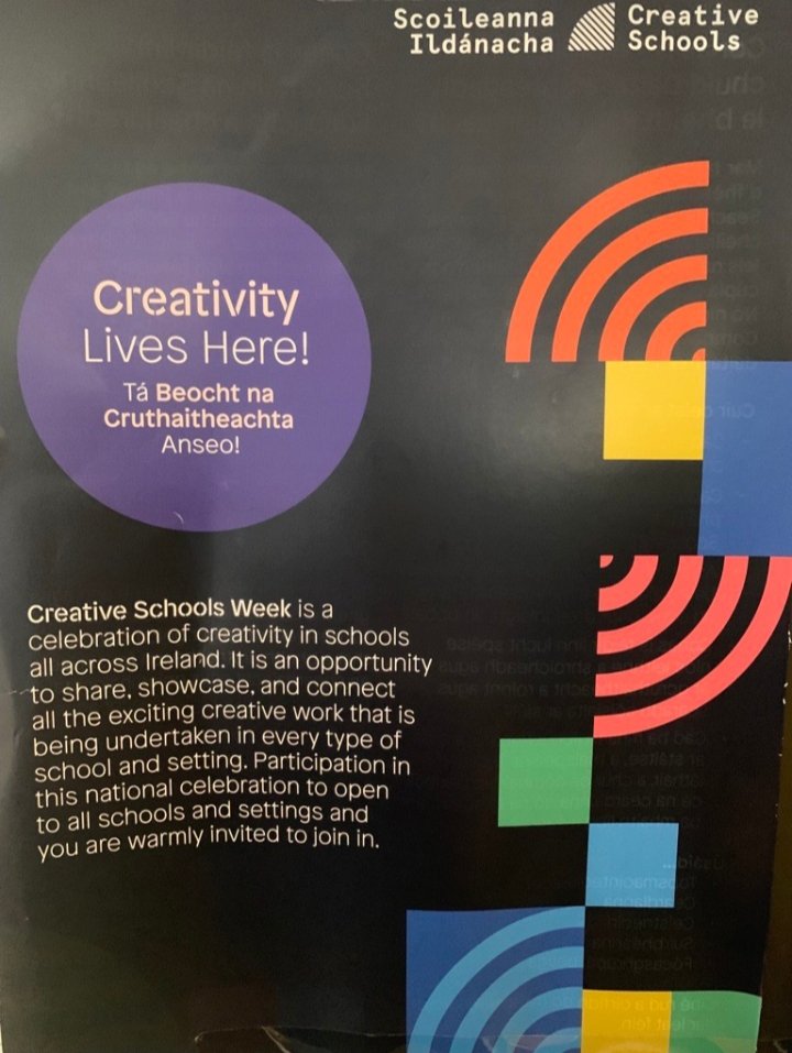 FatimaSchool4's tweet photo. We are so excited to celebrate Creative Schools Week. We are looking forward to taking part in some Art workshops on Wednesday &amp; Thursday facilitated by Karla Sánchez Zepeda and Laura Ní Fhlaibhin
#creative schools #lauranifhlaibhin 
#karlasánchezzepeda 
#wexfordcountycouncil” https://t.co/8WPSbJEPZa