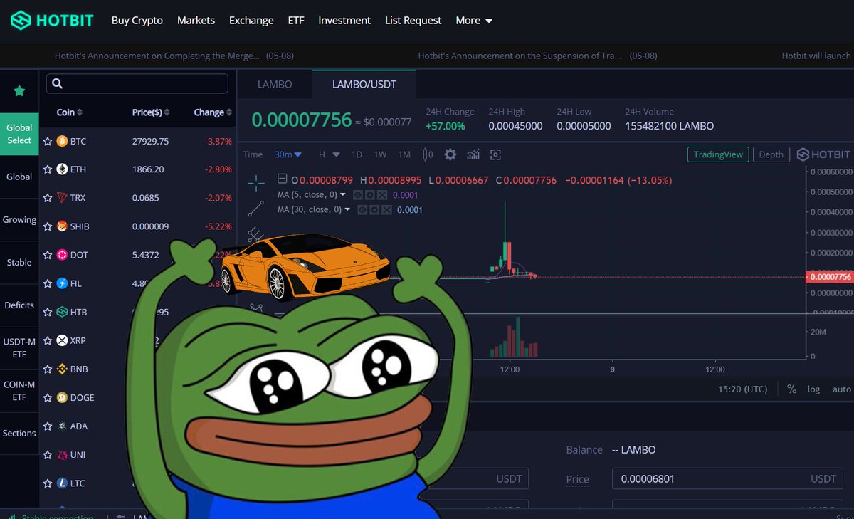 You can now deposit and trade $LAMBO on Hotbit!

hotbit.io/exchange?symbo…

More CEX listings will be announced 🏎💨💨