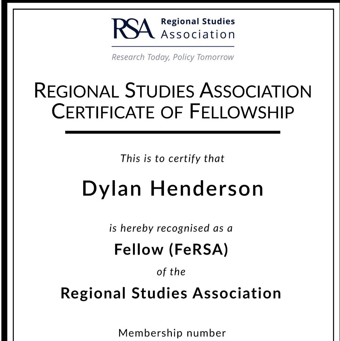 dylanh__'s tweet photo. Happy to receive news that I’m now a Fellow of the Regional Studies Association 😀 #regstud https://t.co/v2rO5TRxBw