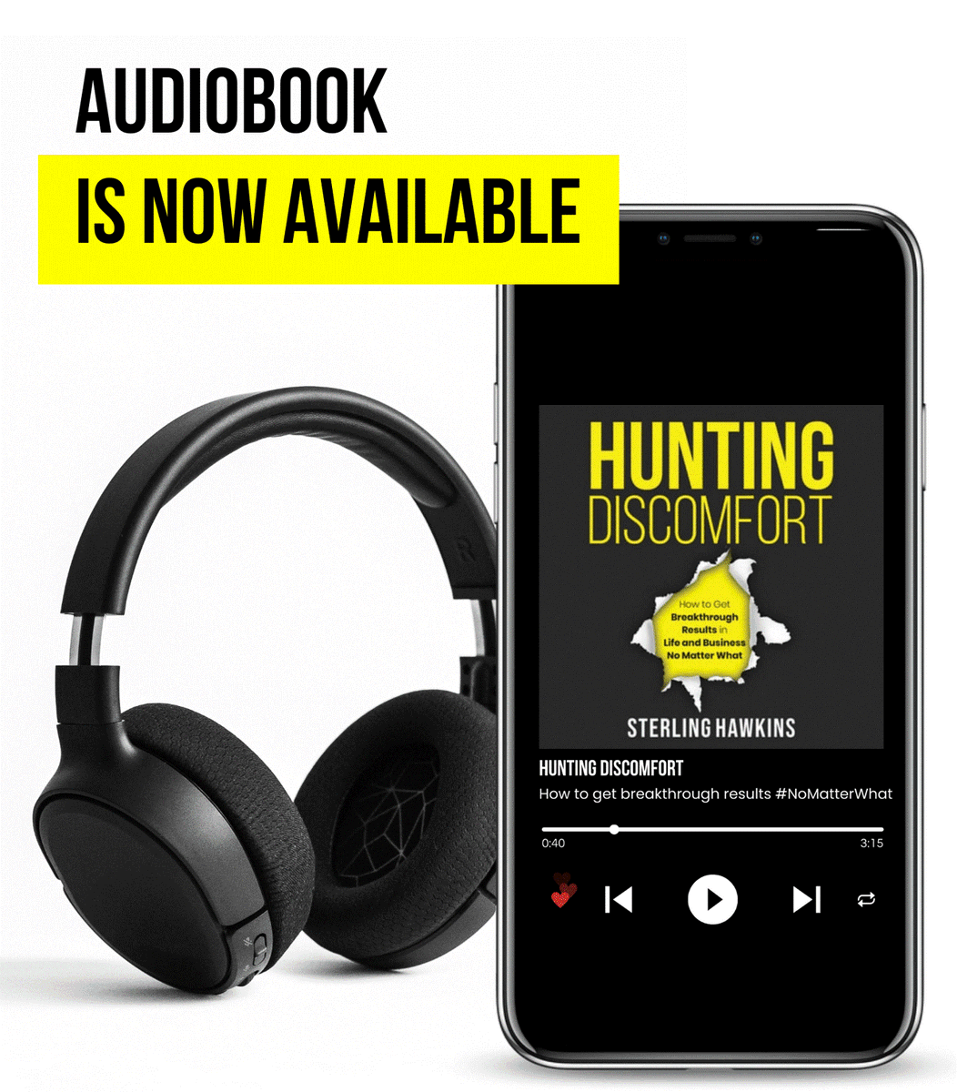 #HuntingDiscomfort is now available on <a href="/audible_com/">Audible</a>! If you're looking for a book to show you:
🔥Commit so deeply there’s no going back
🔥Use roadblocks to your advantage
🔥Flow, flex, &amp; pivot to the best possible outcome #NoMatterWhat...This is for you! 
bit.ly/3M3hgmi