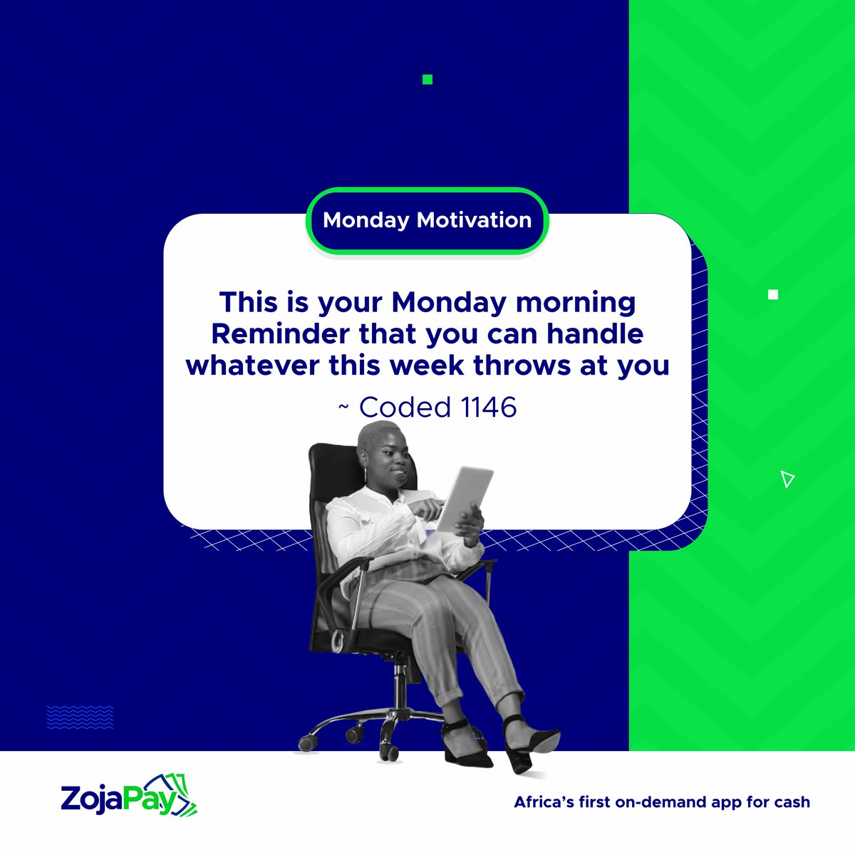 zojapay's tweet photo. Everybody needs a little motivation, we @zojatech &amp; @zojapay believe in you, we just want to remind you that you have all that you need to conquer this week.

#JoinTheSabiPeople
#securedpayment #stresslessbanking #Zojapay #NaijaFintechForNaijaPeople
#FastandSeamlessTransactions https://t.co/N5y6lqNJL6