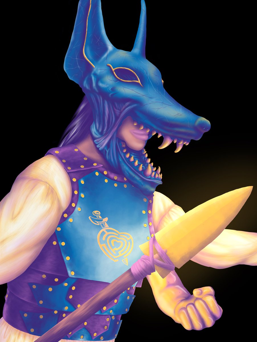 SunflowerViolet's tweet photo. My last @FlimsyRituals character portrait, this time of Oken as played by @R_Michalak 

Oken is a member of the Jackals: a militia set up to defend the world from god-like threats. He fights with the help of a radiant spear and a third arm made of honey. https://t.co/MeBinvE9r0