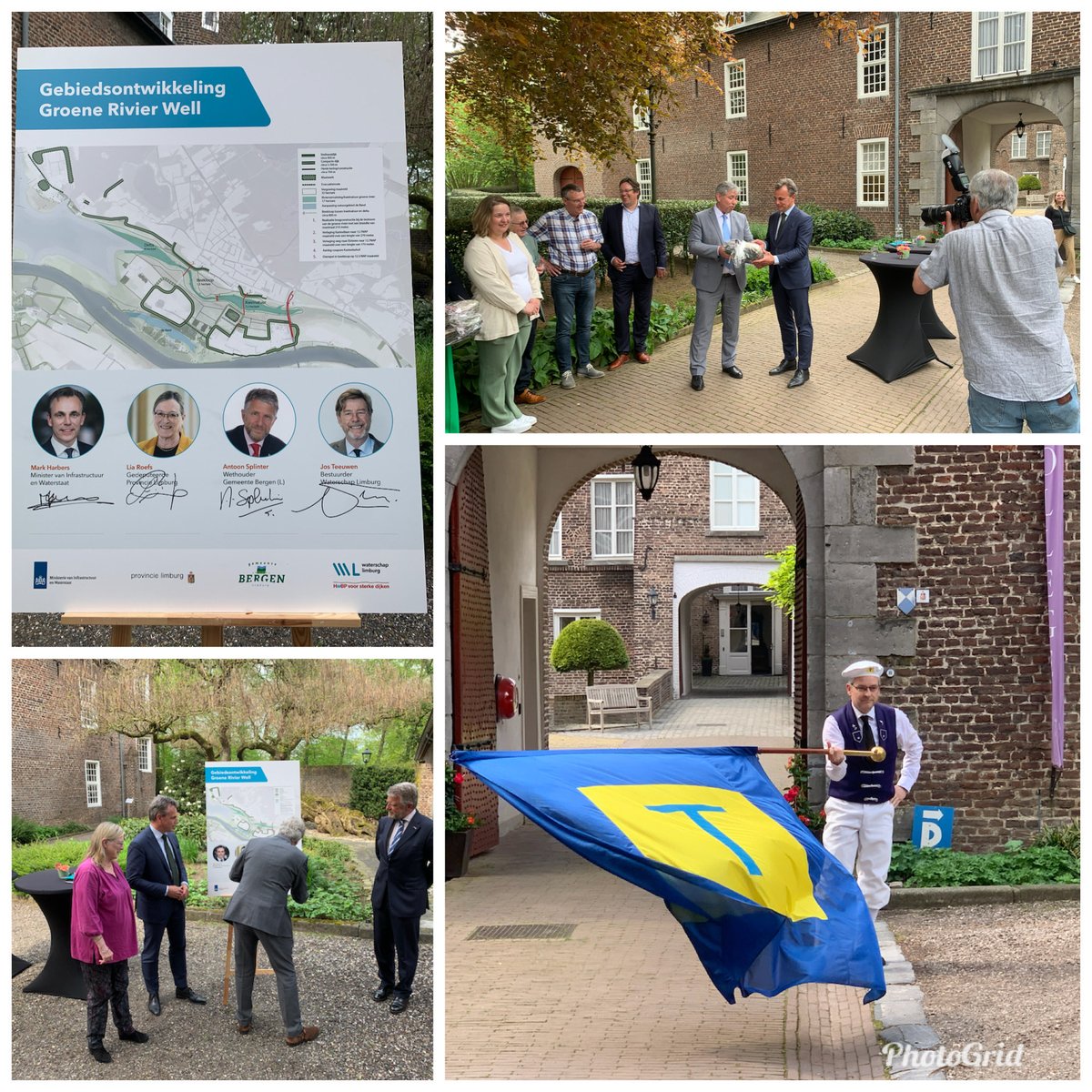 Gebiedsovereenkomst Groene Rivier Well vanmiddag getekend door minister Harbers en bestuurders uit de regio. ⁦<a href="/WLomgeving/">Waterschap Limburg</a>⁩ haalt alles uit de kast om het gebied waterveilig te krijgen: oa rivierverruiming, beekherstel, dijkversterking. Mooi ruimtelijk ingepast.#dijkwerkers