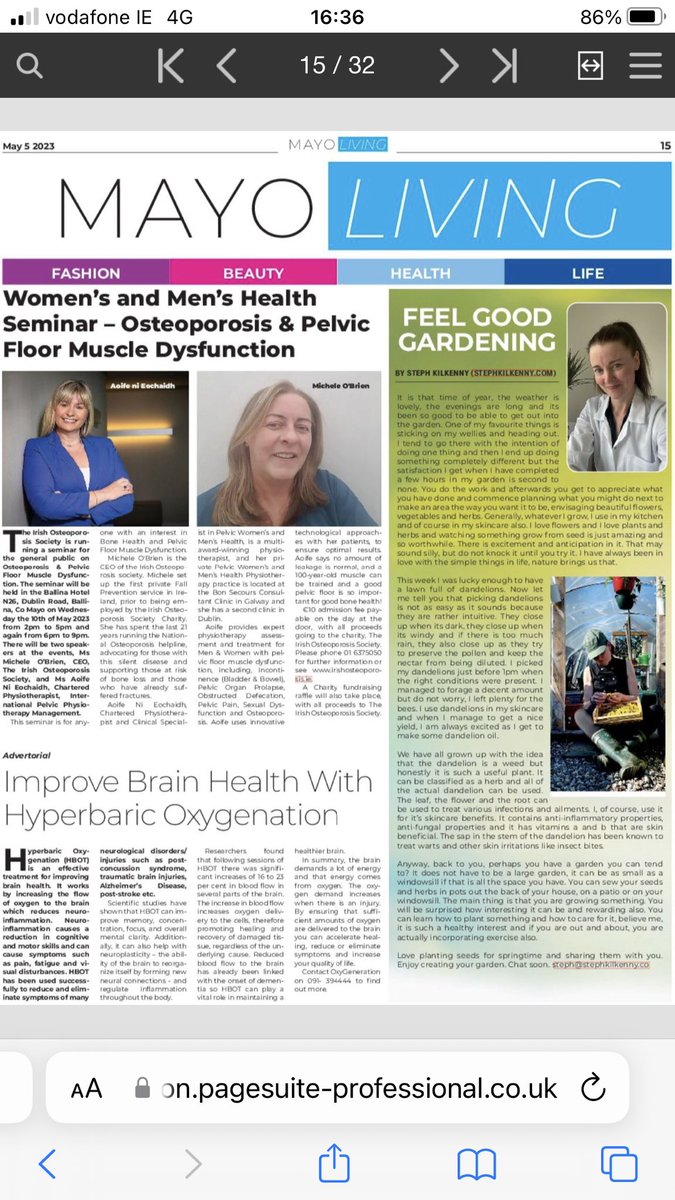 Thank you Mayo Advertiser and <a href="/declanvarley/">Declan Varley</a> and team for featuring details about our upcoming Men and Women’s Health Seminar in Mayo this Wednesday the 10th! Read full article here edition.pagesuite-professional.co.uk/html5/reader/p…
<a href="/IrishOsteo/">Irish Osteo Society</a> 
Please share this post if you can! Thank you