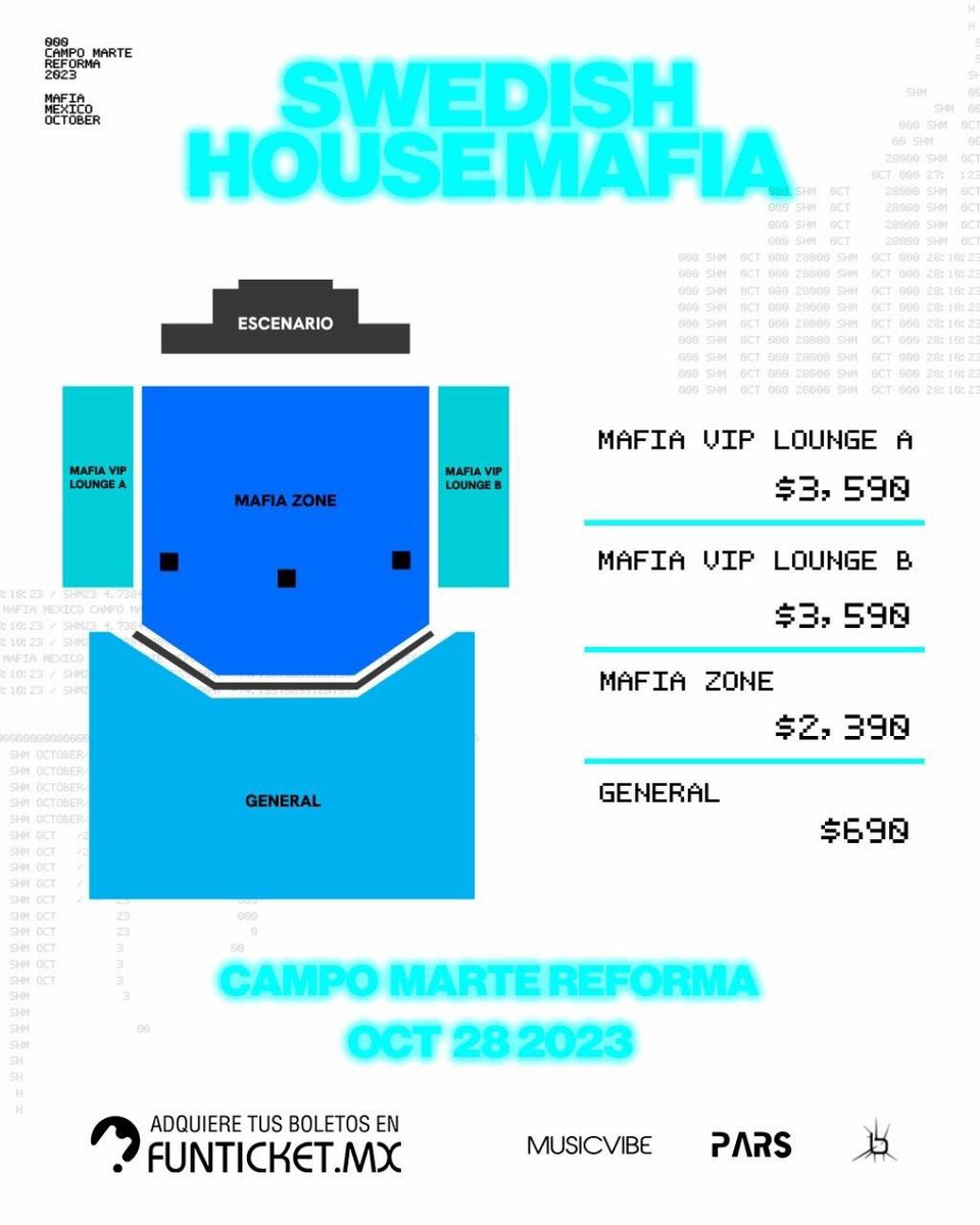 ailoviutl's tweet photo. 🎫 PRECIOS DE BOLETOS 🎫 

Swedish House Mafia •••
28 de Octubre 🗓️
Campo Marte 🏟️
CDMX 📍

🎟️ Precios de Boletos y Mapa 🎟️

Mafia VIP Lounge A $3,590
Mafia VIP Lounge B $3,590
Mafia Zone $2,390
General $690

💳 Fechas de Preventa 💳

Preventa BBVA: 16 y 17 de Mayo - 11:00 AM

Venta General: 18 de Mayo - 11:00 AM

Boletera: Funticket 

#SHM #SwedishHouseMafia