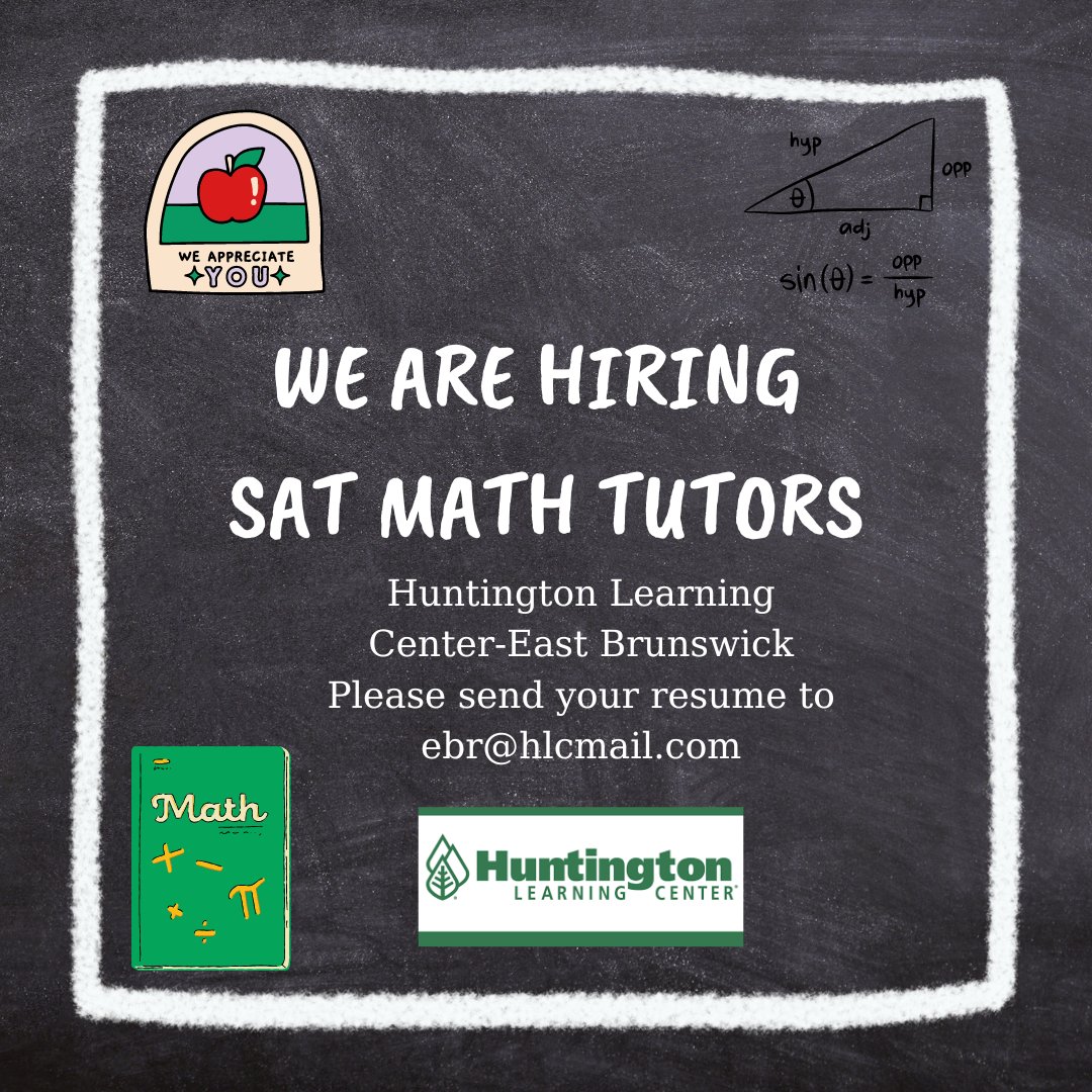 EBR_HLC's tweet photo. Happy Teacher Appreciation Week! Huntington of East Brunswick is looking for Part Time EP Math Tutors. If interested please call us at 732-257-7501 or send us your resume at ebr@hlcmail.com https://t.co/Z3vqDWLuki