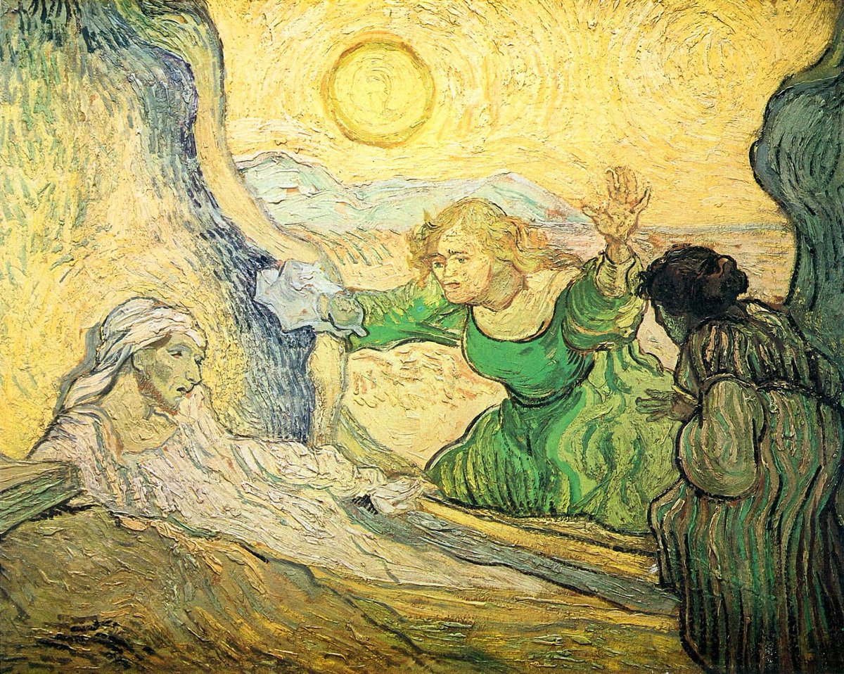 "The Resurrection of Lazarus" was painted in 1890 during the final months of #VanGogh's life. Van Gogh painted his own features in place of Lazarus. A statement of Van Gogh's belief in the eternal promise of Resurrection from the finite to the infinite - mortality to immortality.