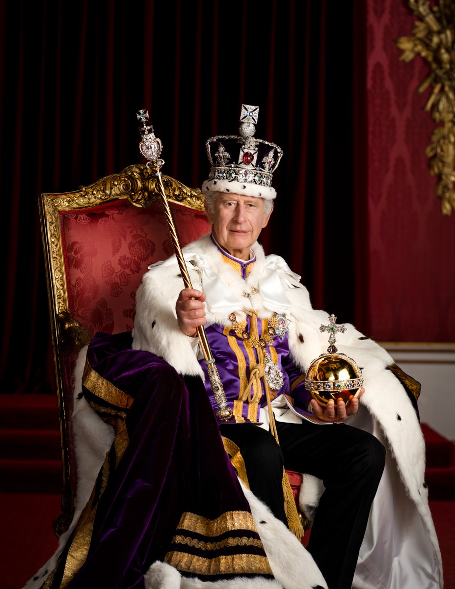 The first official portrait of His Majesty The King following his Coronation on 6th May. 📸 Hugo Burnand