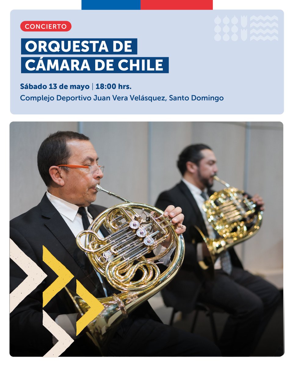 santodomingocl's tweet photo. Invitamos al Primer Concierto de la Orquesta de Cámara de Chile en la comuna de Santo Domingo. Actividad gratuita que se realizará en Complejo Deportivo Juan Vera Velásquez, sábado 13 de mayo,  18:00 horas ¡No se lo pierdan!  #Conciertos #OCCH #SantoDomingo #RegionDeValparaiso https://t.co/oakpEpVE6L