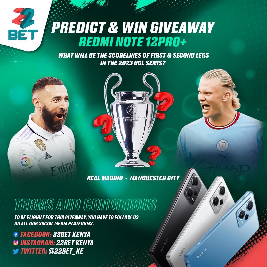 What if we told you that you stand a chance to win a brand-new phone courtesy of 📲22bet? Win in 3️⃣ simple steps; 1️⃣ Follow us on all our Socials 2️⃣ Predict the scoreline of the first and second leg of this game. 3️⃣ The first correct answer with the most engagement wins🎊