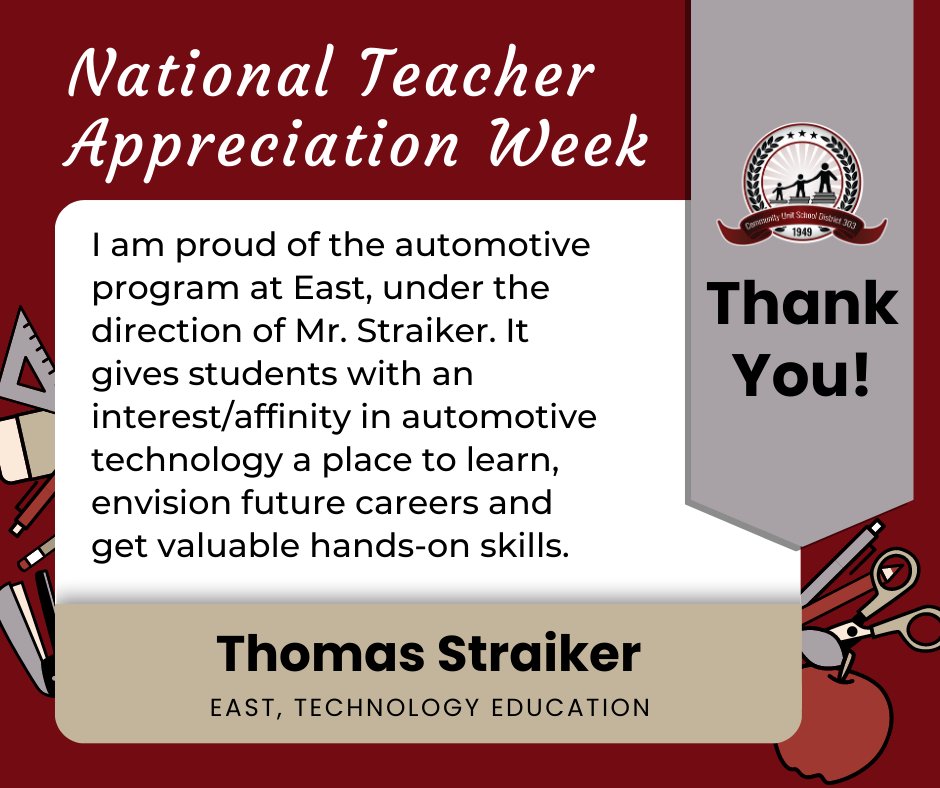 StCharlesD303's tweet photo. 🍎 This week is #TeacherAppreciationWeek ! To celebrate our #QualityStaff, we will be sharing posts throughout the week that show off the hard work and dedication of our teachers ⭐️ #D303Pride #D303Belong https://t.co/vqUXuiPE5G