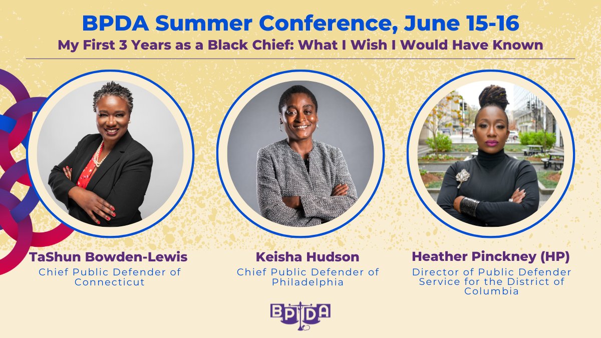 Join us Juneteenth weekend to hear critically unique perspectives from recently appointed Black Chief Defenders: bpda.blackdefender.org/Summer2023

This session will examine their paths to the Chief role + discuss lessons learned from challenges/wins as Black leaders in the legal system.