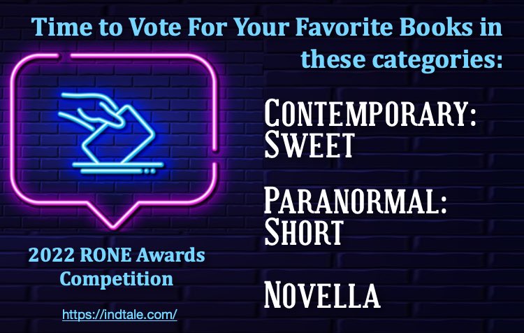 Week five voting is now open! Contemporary: Sweet Paranormal: Short Novella indtale.com/2023-rone-awar… #roneawards2023 #indtalemagazine #contemporary #sweet #paranormal #novella #readersofinstagram #reader #voteforyourfavorite #author #bookstagram #bookcommunity