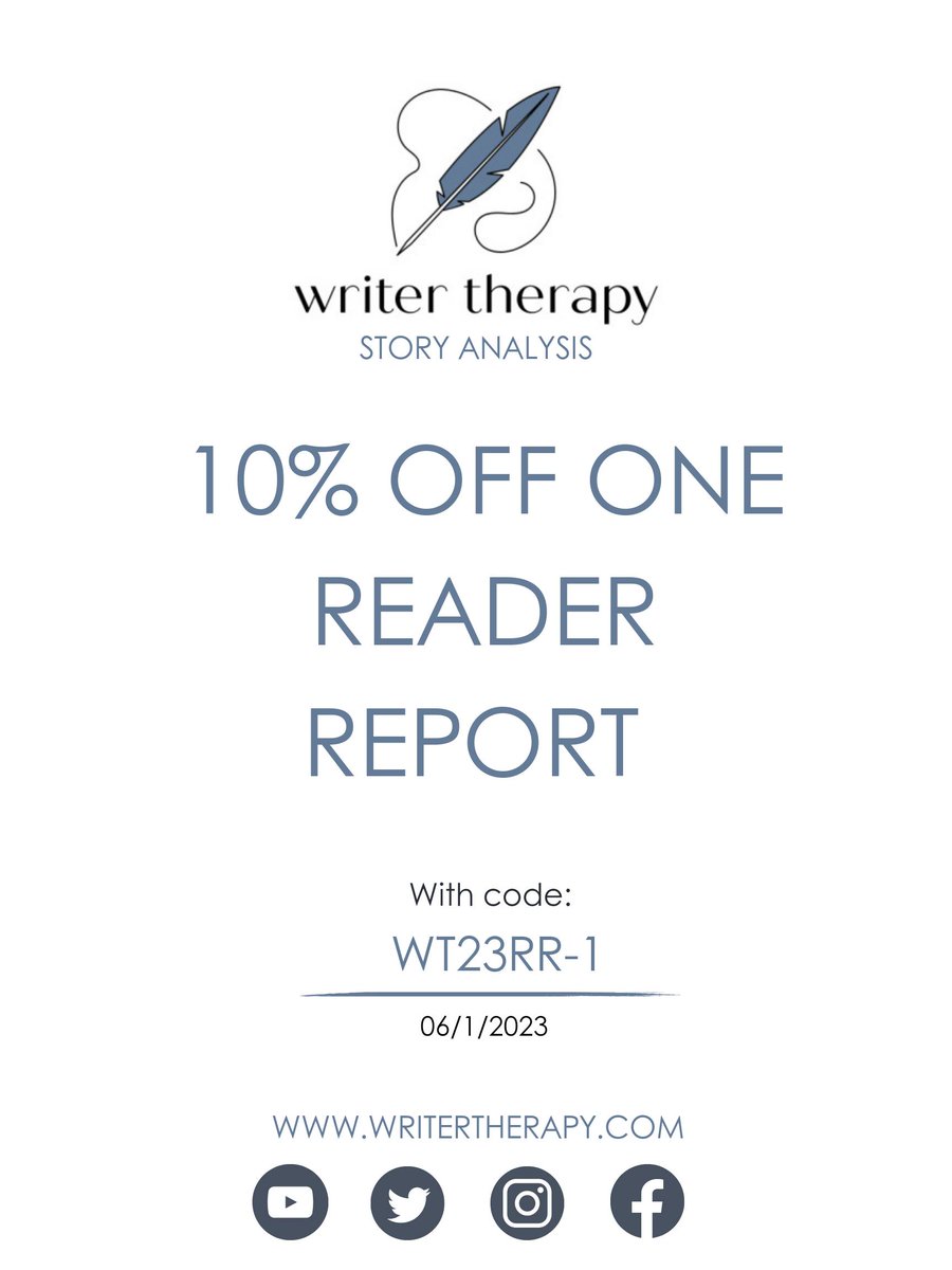 WriterTherapy's tweet image. We love our clients, and we also love giving them amazing discounts on our services. This month, we&apos;re offering 10% a single Reader Report. 

At Writer Therapy, we&apos;re the story experts. 

#authors #editorsoftwitter