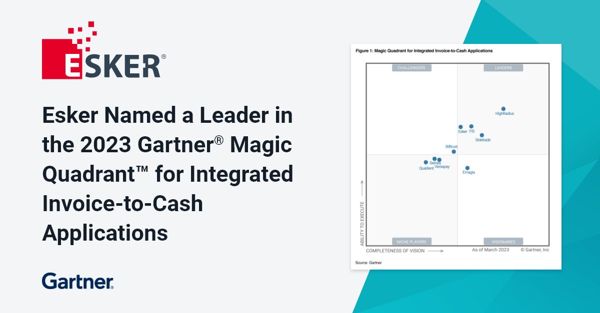 🙌 We have been named a Leader in the 2023 <a href="/Gartner_inc/">Gartner</a> #MagicQuadrant for Integrated #InvoicetoCash Applications. We are acknowledged for our Completeness of Vision and Ability to Execute.

Read more in the #PressRelease here: ow.ly/xSPc50OihFQ

#GartnerMagicQuadrant