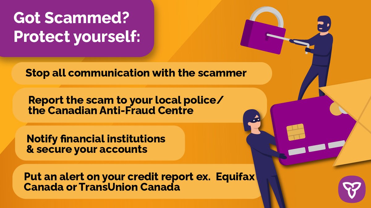 Think you may have been scammed?  Here are some key steps you should take immediately to reduce your risk and protect yourself.
Ontario.ca/scams
@canantifraud