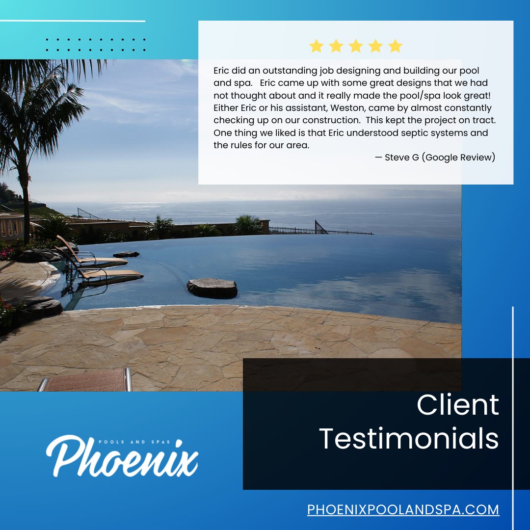 'Thank you so much for this 5-star review, Steve! We appreciate you being a client and helping share the word about us.”
.
.
#customerreview #luxurypool #custompool #pool #pools #poolandspa #poolbuilders #poolcontractor #OrangeCounty #Temecula #PhoenixPoolsandSpas #PhoenixPools