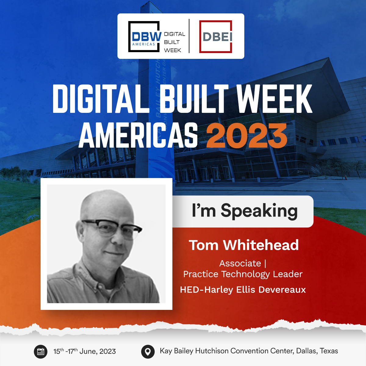 We are excited to have Tom Whitehead, Associate | Practice Technology Leader at HED - Harley Ellis Devereaux, as a speaker for #DBWa2023

We are really looking forward to him speaking: dbei.org/event/digital-…

#DBWa #DBEI #DBEIevents #DTS2023 #BILT #BCS2023 #Dataday