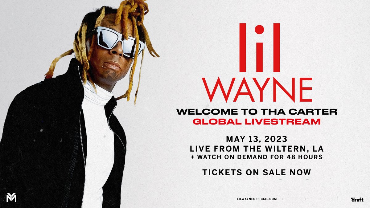 Music icon @LilTunechi will perform in an exclusive global livestream from The Wiltern on the last night of his sold-out 'Welcome to Tha Carter Tour'. All tickets include unlimited, on-demand, replays for 2 days. 🔗 Get livestream tickets now: livemu.sc/3VKU0Ni