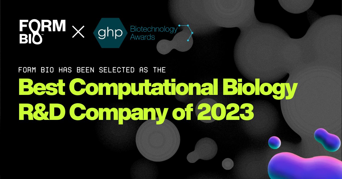 Thank you Global Health &amp; Pharma for picking <a href="/form_bio/">Form Bio</a> as the Best Computational Biology R&amp;D Company of 2023 at the GHP Biotechnology Awards! 

<a href="/form_bio/">Form Bio</a> is excited to continue building our platform to accelerate #celltherapy and #genetherapy development.