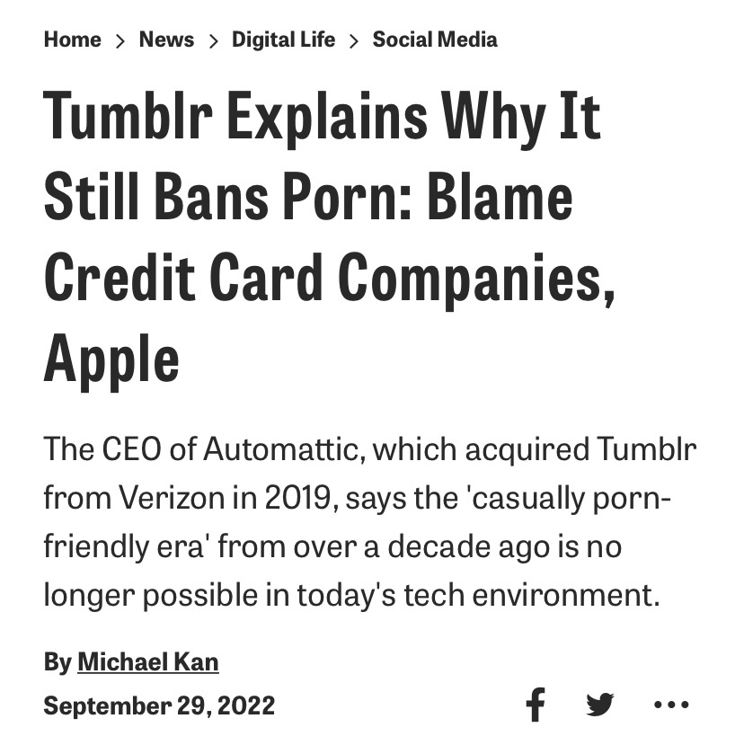 Tumblr Explains Why It Still Bans Porn: Blame Credit Card Companies, Apple